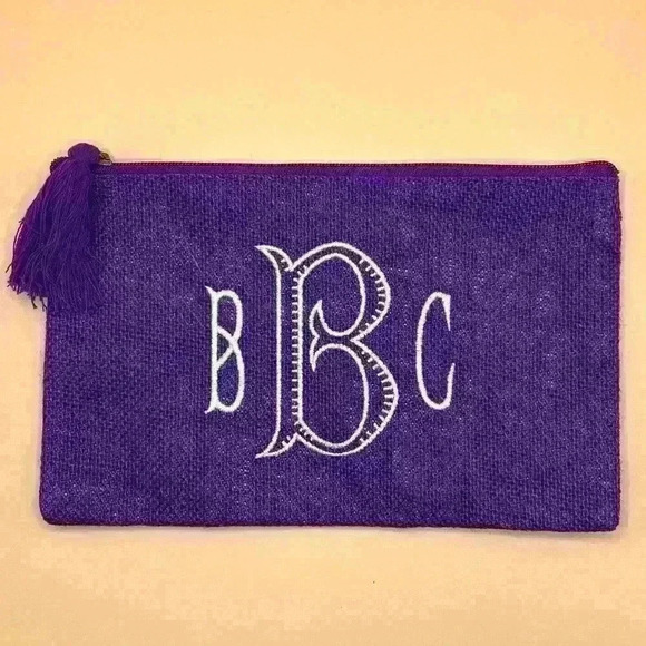 Must Be Monogrammed Handbags - New Small Zippered Accessory Makeup Bag Case Travel Pouch Purple Monogrammed BBC